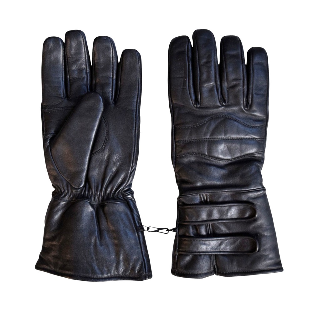 Men's XXXL Black Leather Gauntlet Motorcycle Gloves All-Weather Touring 3XL